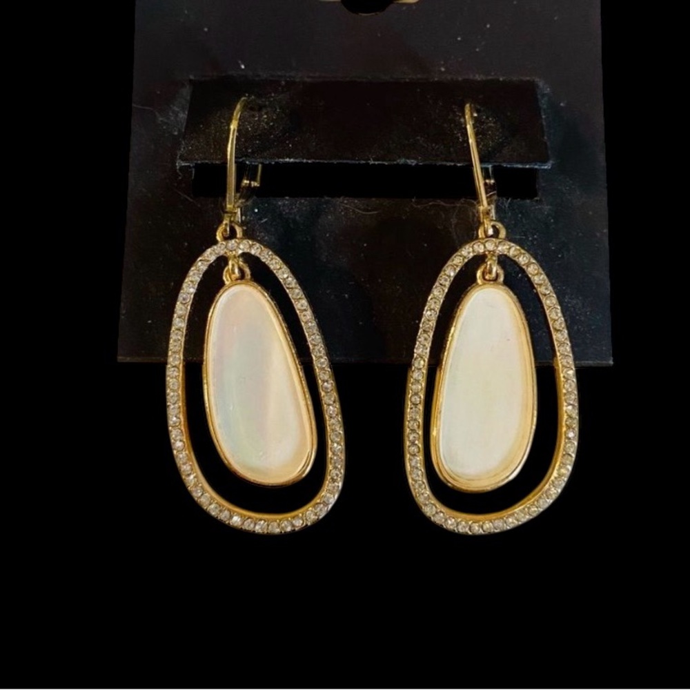 Anne Klein Gold and Cream Pierced Oval Earrings